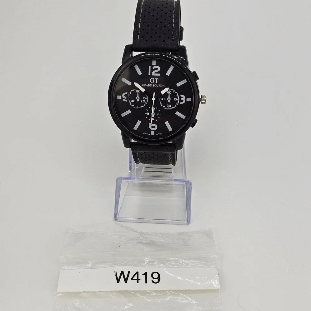 Men's Watch 44MM Black Dial Black‎ Plastic Bands New Battery